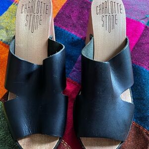 Charlotte Stone Black Leather Mules